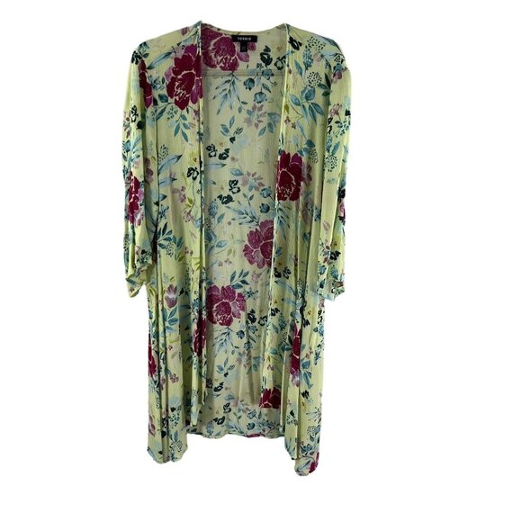 Torrid Womens M-L Floral Kelly Green Kimono Crinkle Gauze Cardigan Bloomcore - Picture 5 of 10